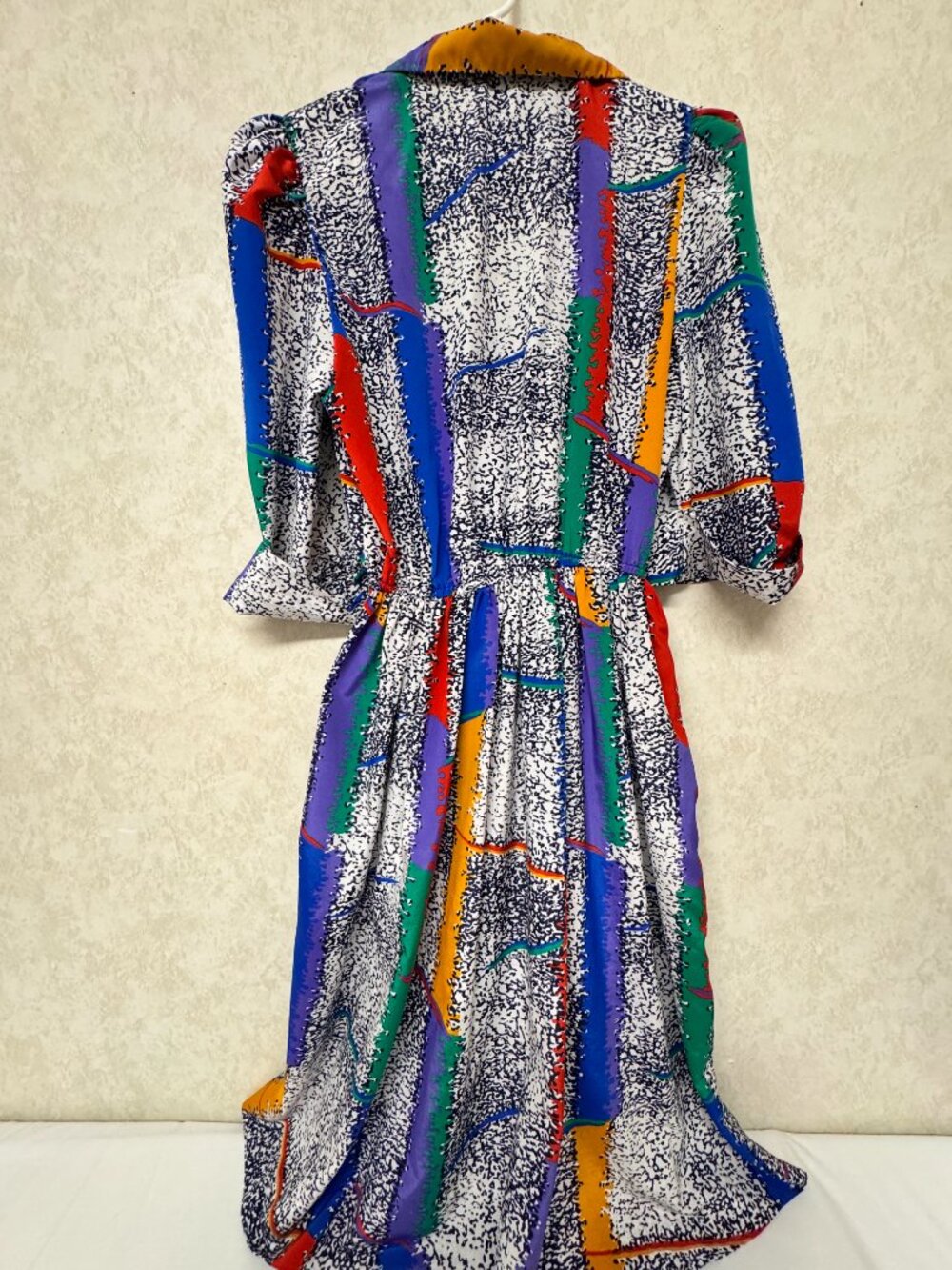 Vintage 80s Abstract Geometric Dress Memphis Print Colorblock Midi Retro Art Tea - Picture 4 of 4